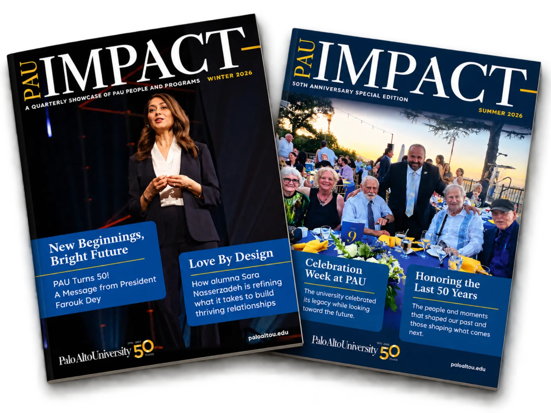 PAU IMPACT Magazine Winter 2026 and Summer 2026 50th Anniversary Special Edition covers